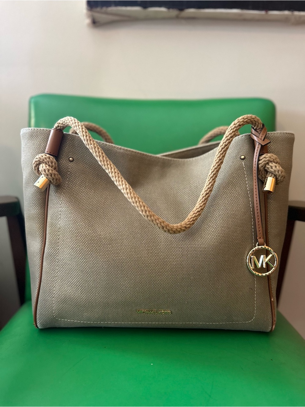 Michael Kors Olive Canvas Tote with Rope Handles
